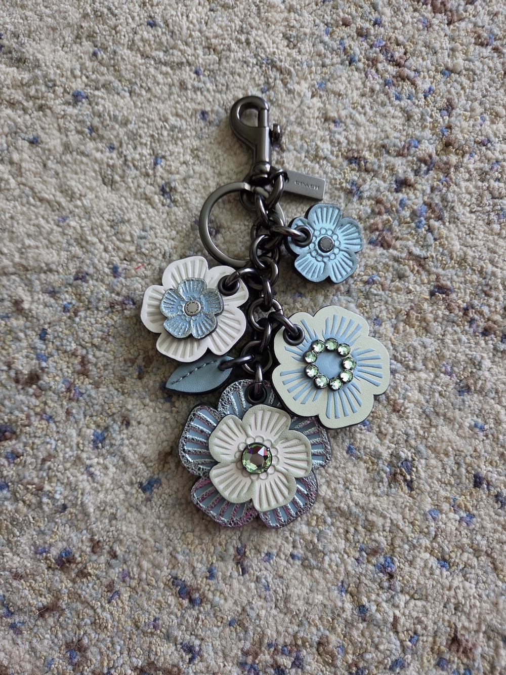 Coach Tea Rose Bag Charm Keychain With Gunmetal Hardware